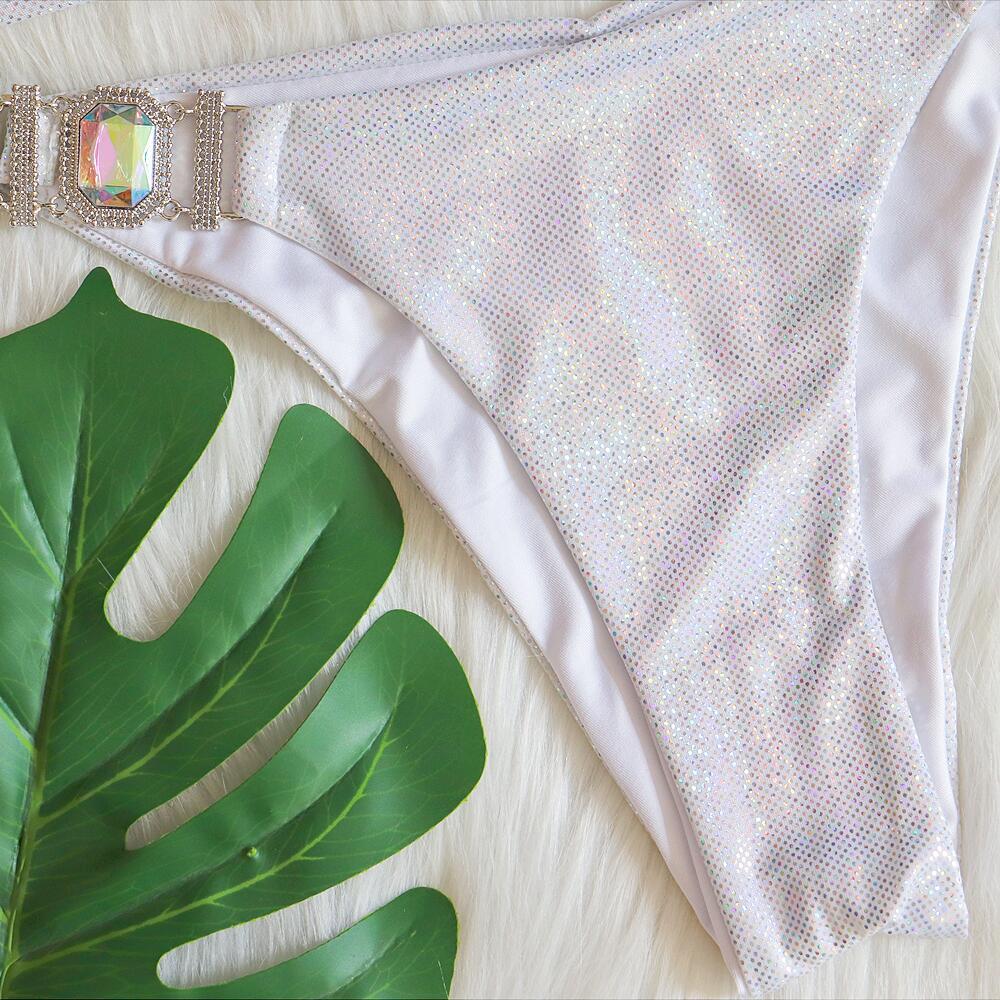 Ensemble bikini à paillettes et liens à nouer