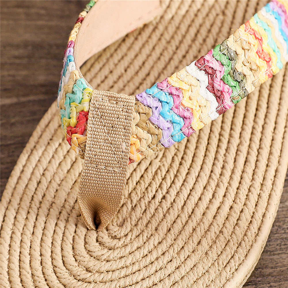 Tongs tissées en herbe PP pour femmes, été