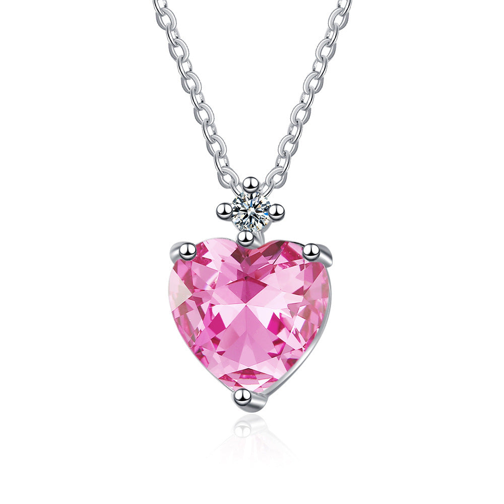 Women's Simple Diamond-embedded Heart-shaped Pendant Necklace