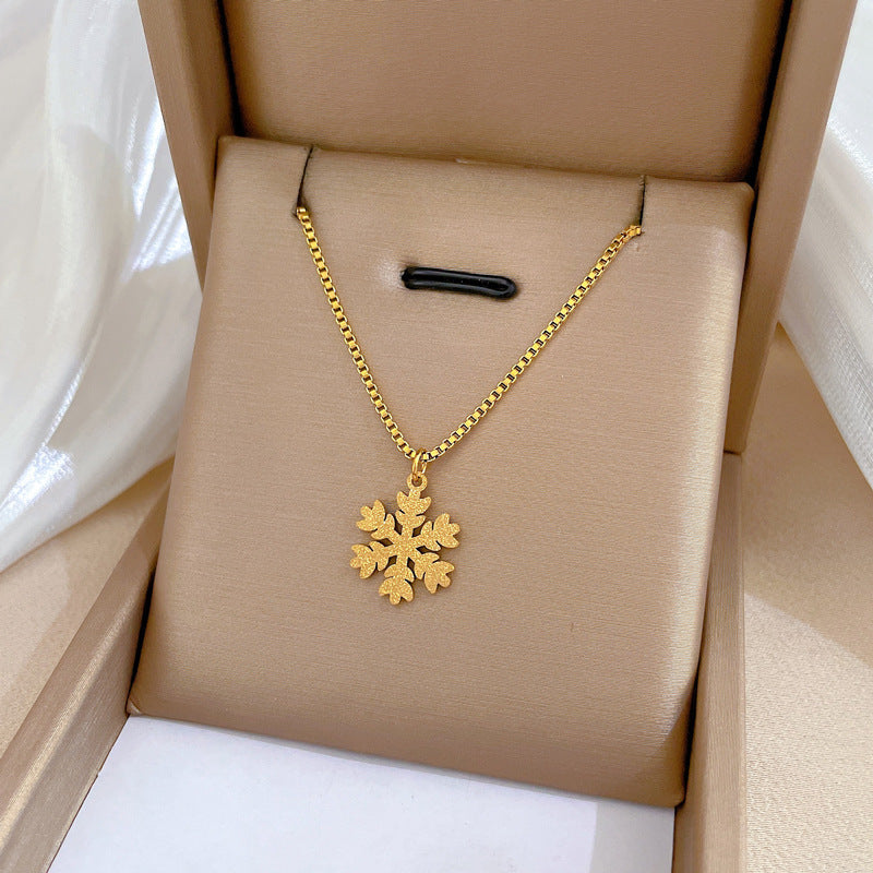 Collier minimaliste flottant en forme de flocon de neige pour femme, poêle en or véritable
