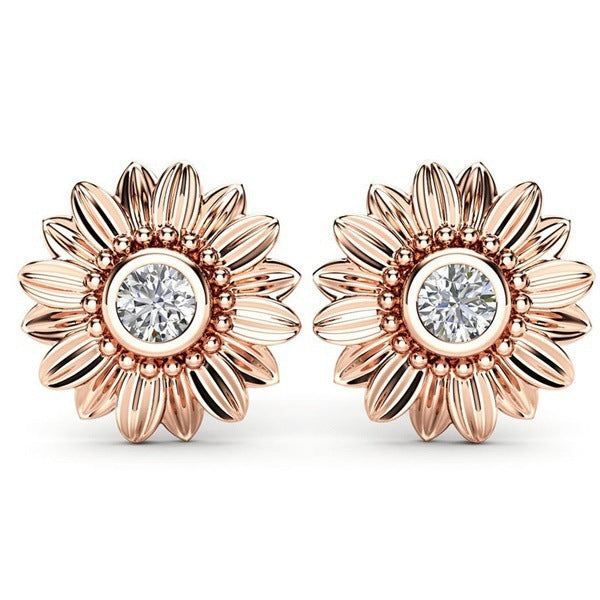 European And American Plated 18K Sunflower Earrings