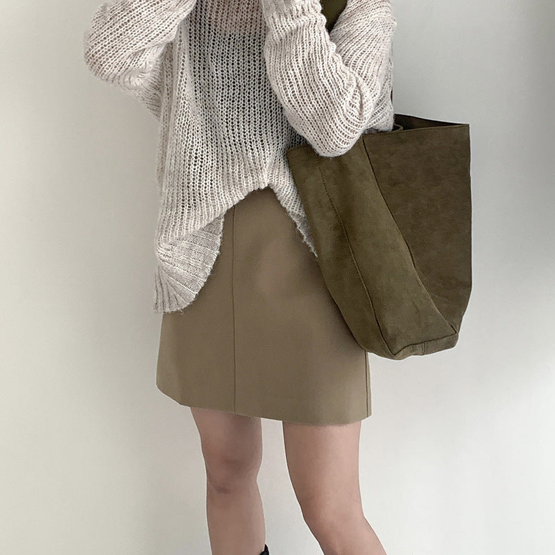 Bolso de hombro de ante vintage esmerilado de otoño e invierno de gran capacidad