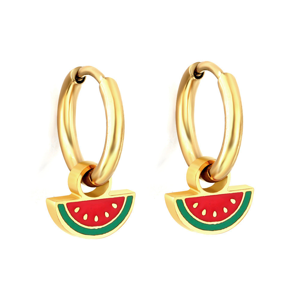 Boucles d'oreilles européennes et américaines en acier inoxydable aux fruits