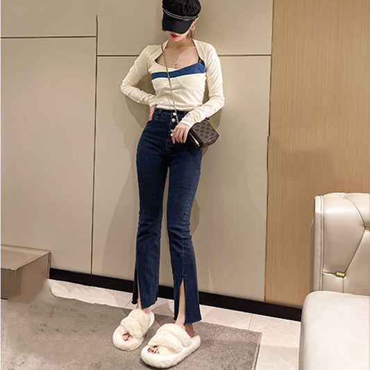 Pantoufles grande taille pour femmes, vêtements d'extérieur, fond épais, trois barres croisées