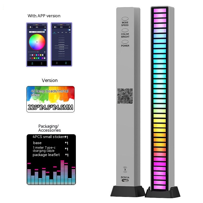 Barra de luz Led con Control de sonido, lámpara de ritmo ambiental RGB, tira automotriz ajustable por USB para música, fiesta familiar