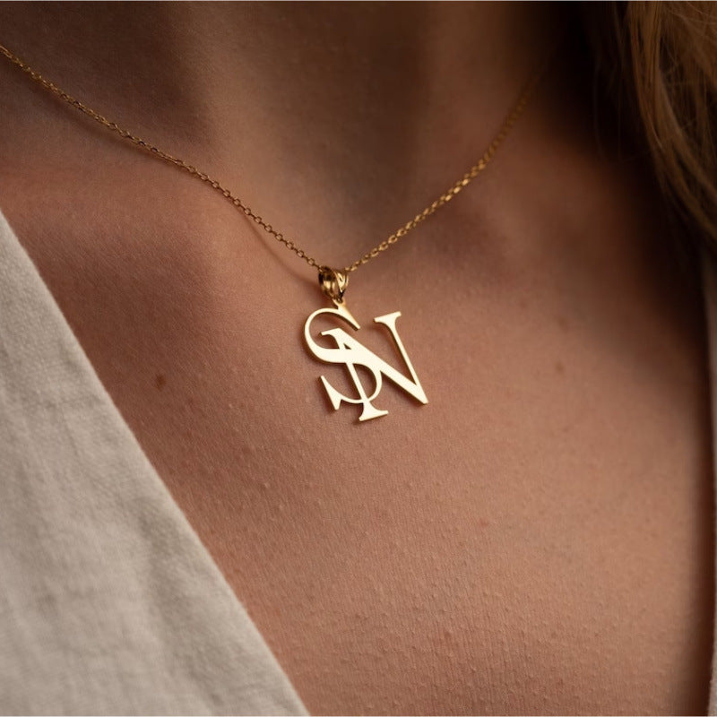 Collier pendentif lettre personnalisé plaqué or en acier inoxydable