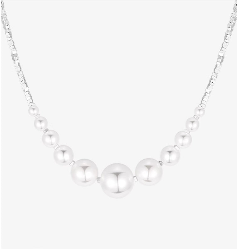 925 Sterling Silver Pearl Necklace Female Gradient Clavicle Chain