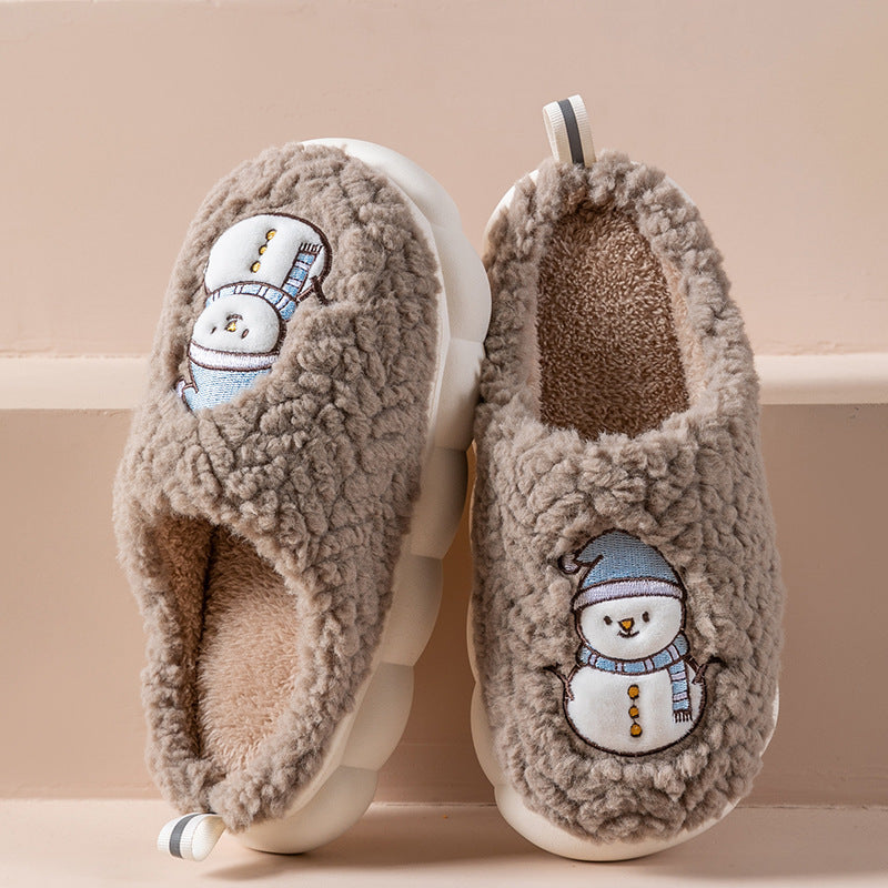 Mignon bonhomme de neige pantoufles hiver intérieur ménage chaud en peluche à semelles épaisses anti-dérapant Couple maison pantoufle doux sol chambre maison chaussures
