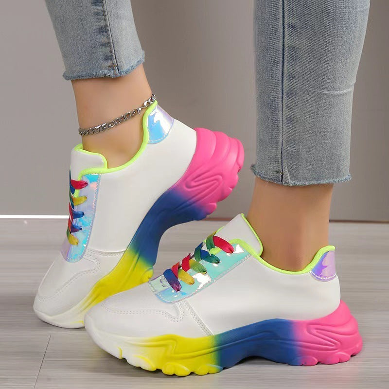 INS Style – chaussures de sport couleur arc-en-ciel pour femmes, baskets à lacets à semelle épaisse, légères et décontractées, pour la course à pied et la marche