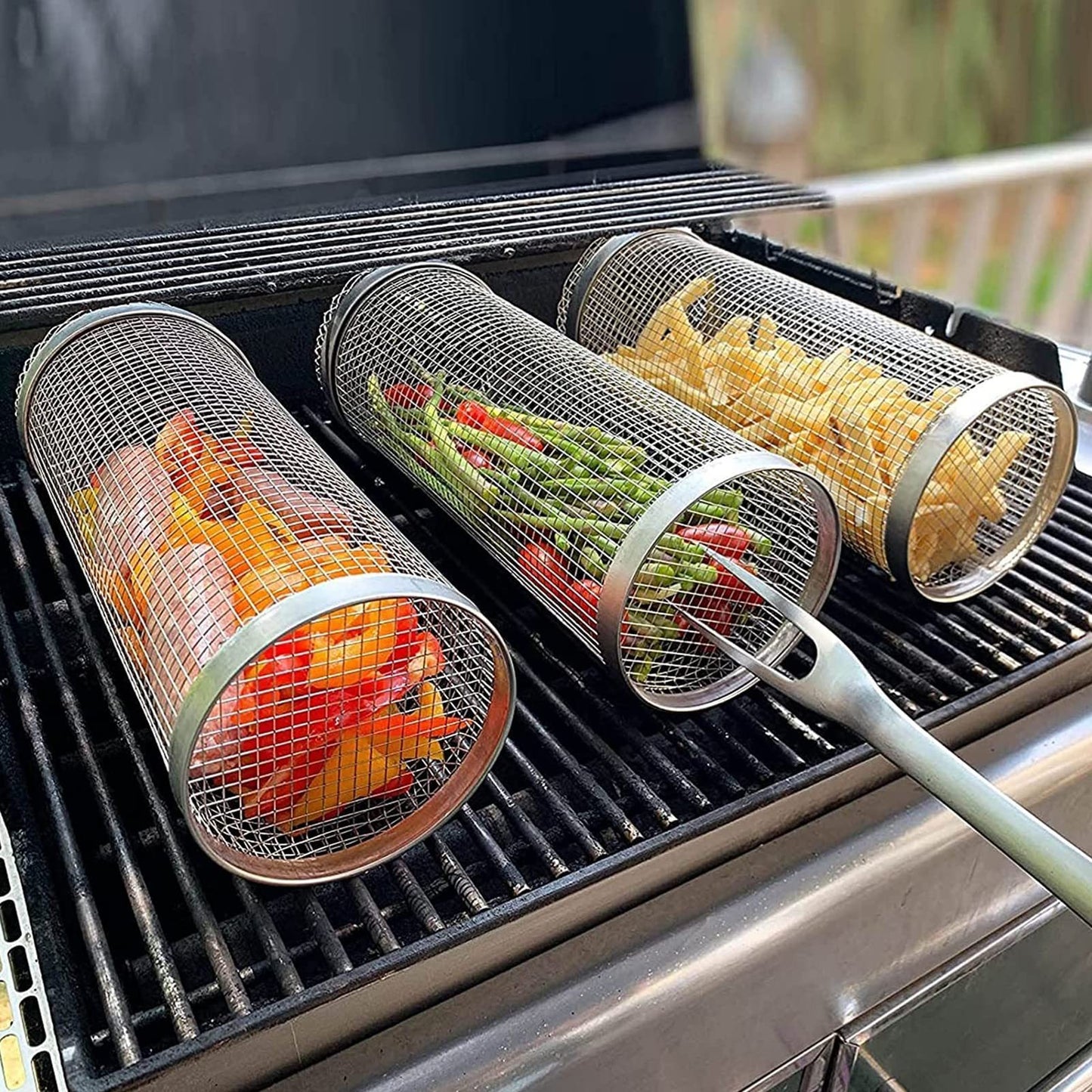 Panier à griller roulant en métal pour Barbecue, filet Portable pour Camping en plein air, Gadgets de cuisine