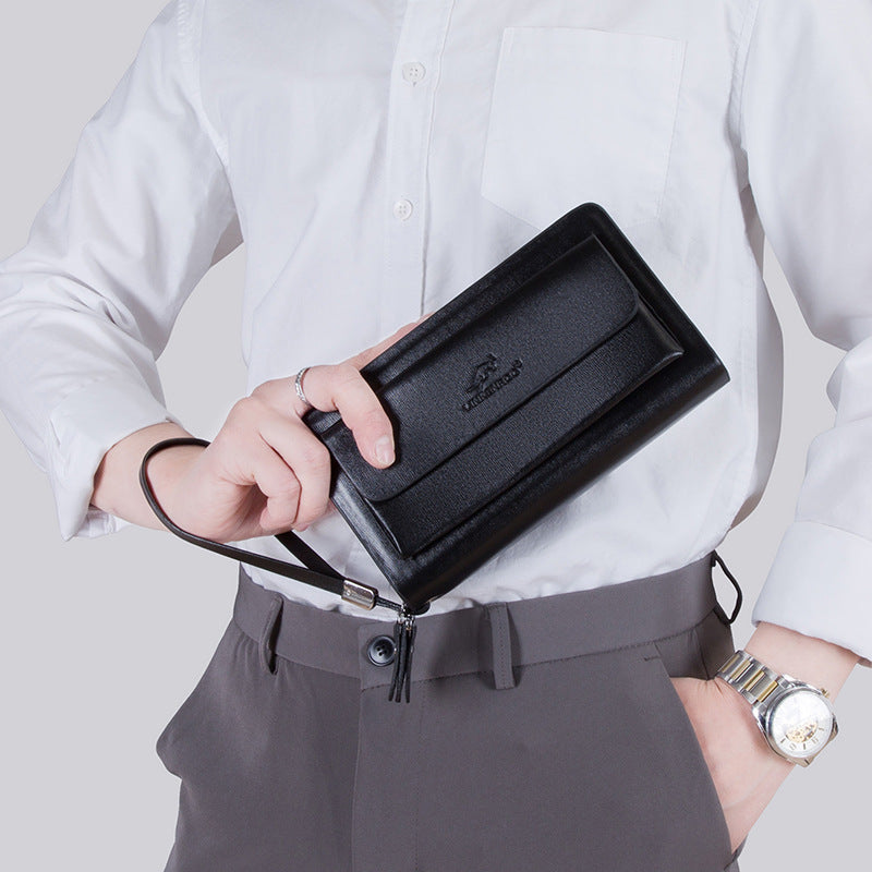 Bolso de mano de negocios para hombre con doble cremallera y gran capacidad 