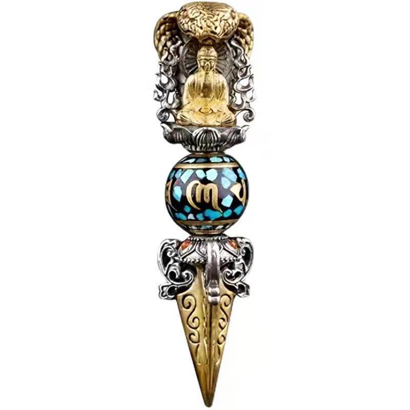 Pendentif Vajra en perles turquoise rotatives mantra à six caractères