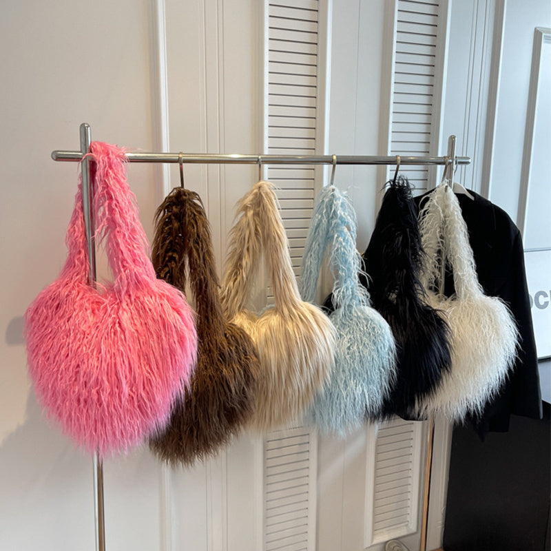 Sacs à bandoulière en peluche sous les aisselles d'hiver, grande capacité, sac cœur personnalisé, sacs à main de luxe pour femmes, haute qualité, cadeau de saint valentin