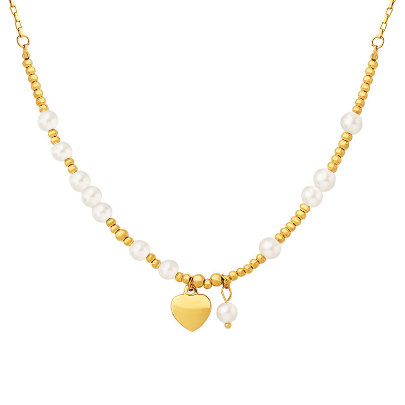 Collier pendentif coeur d'amour perle en acier titane