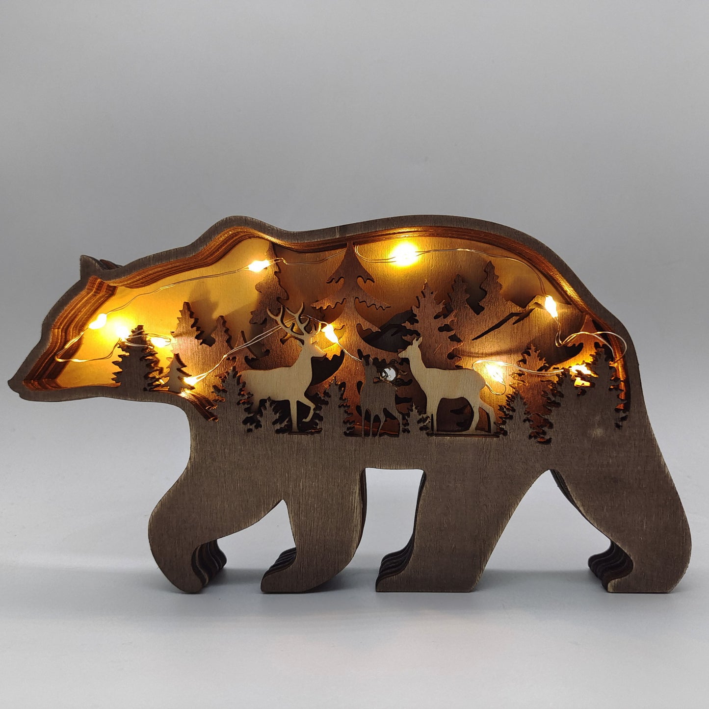Décoration de noël en bois, Sculpture d'animaux, cadeau artisanal, Sculpture murale suspendue, ours, cerf, élan, décor artistique, ornements du nouvel an