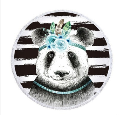 Round beach towel, cute animal, panda, beach towel, shawl cushion, microfiber