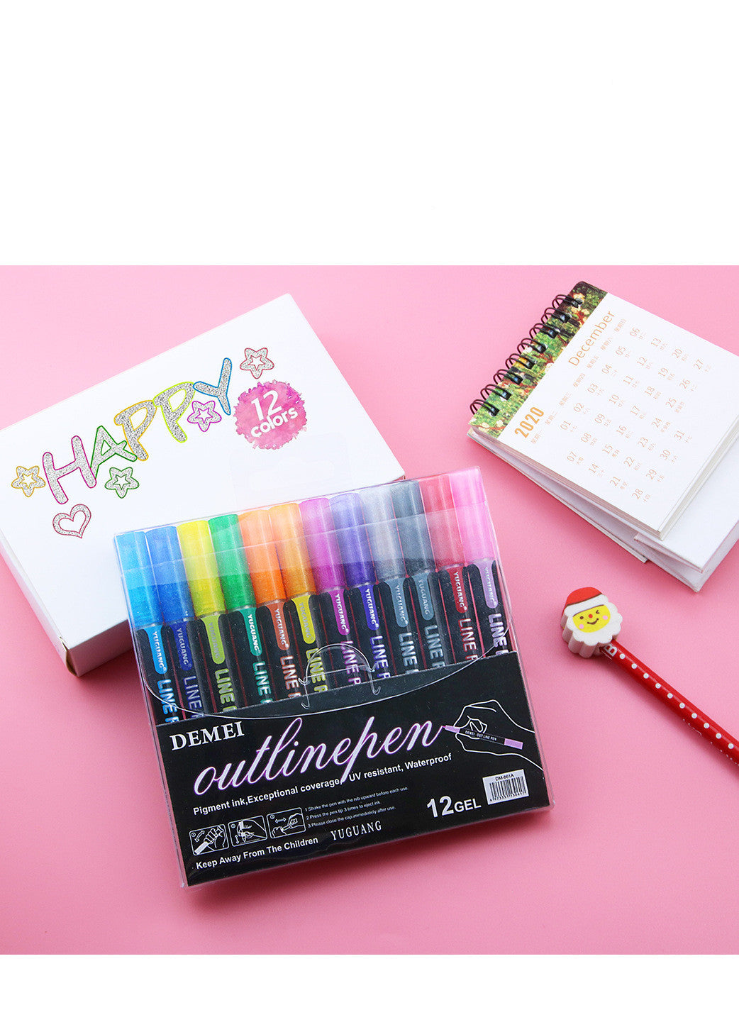 Stylo double ligne couleur métal 12 couleurs