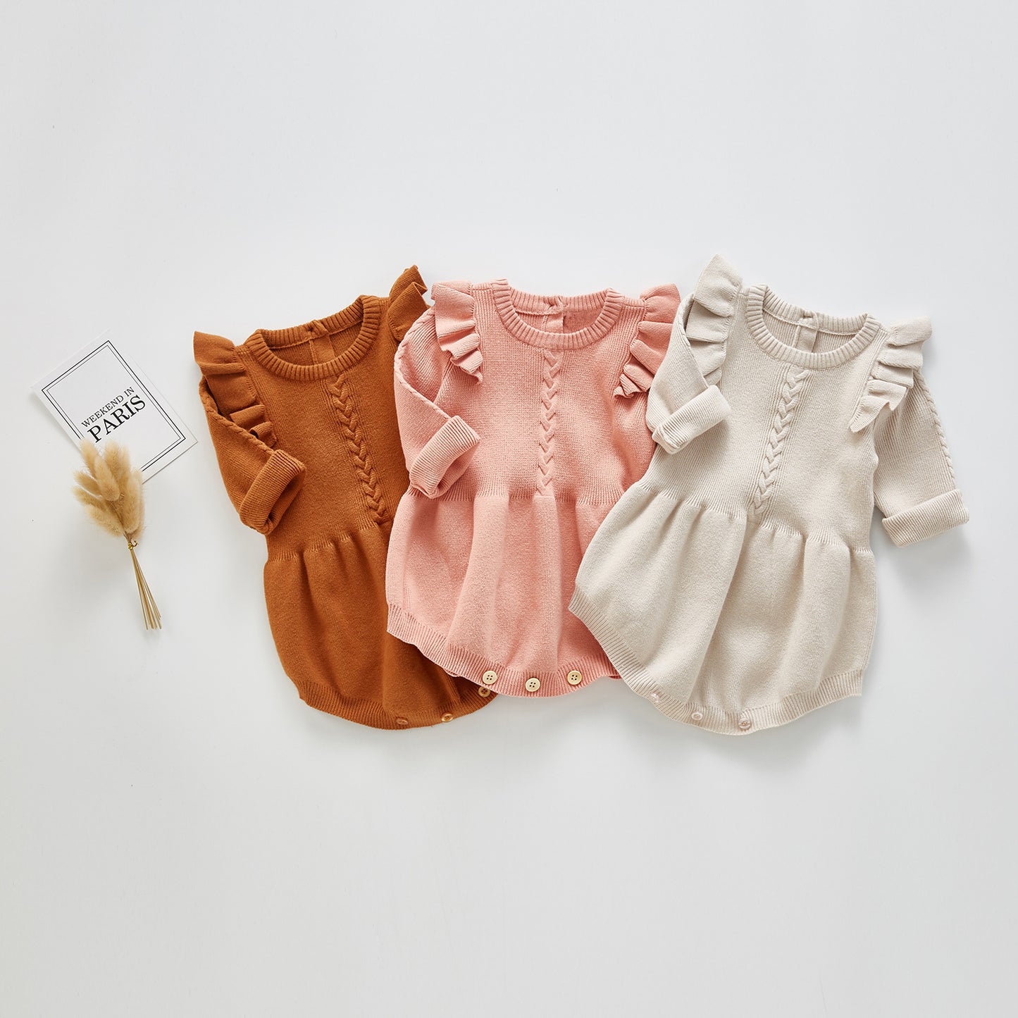 Vêtements une pièce tricotés pour bébé, petites manches volantes