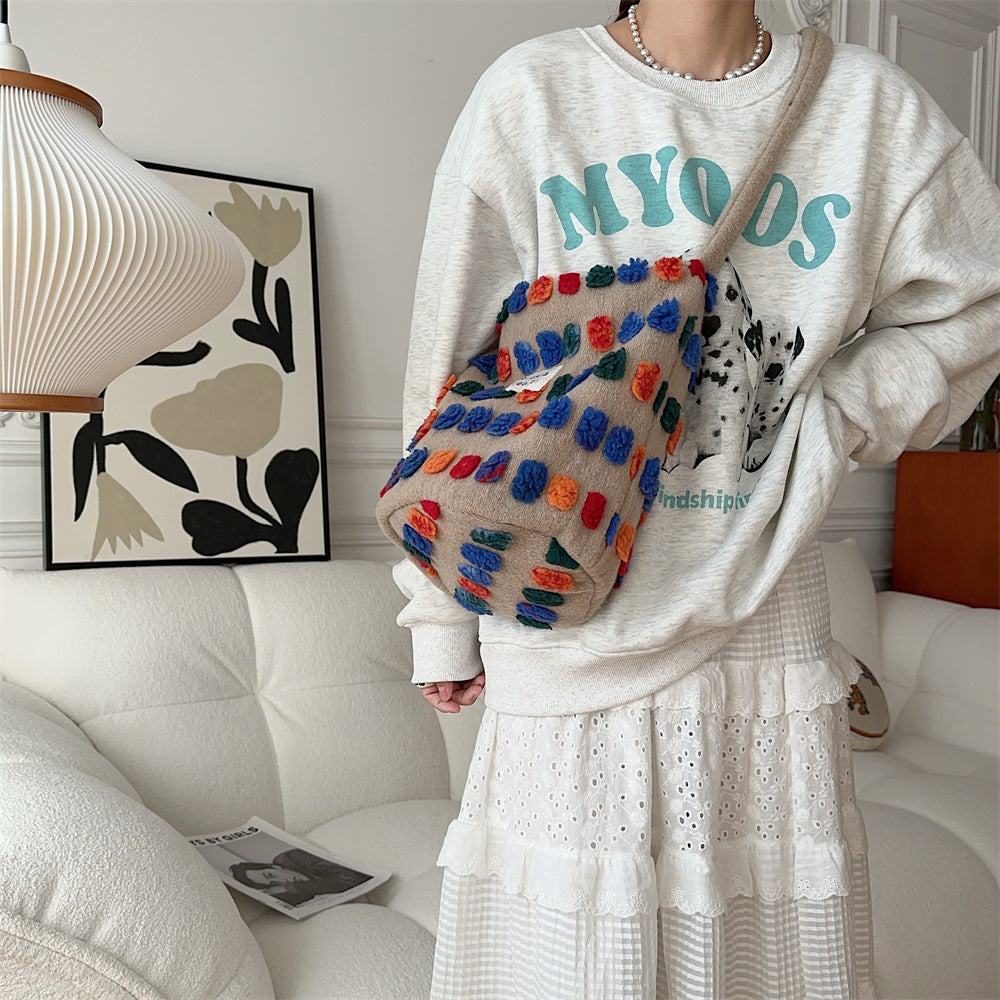 Nouveau Sac à bandoulière portatif de seau en peluche de bandoulière