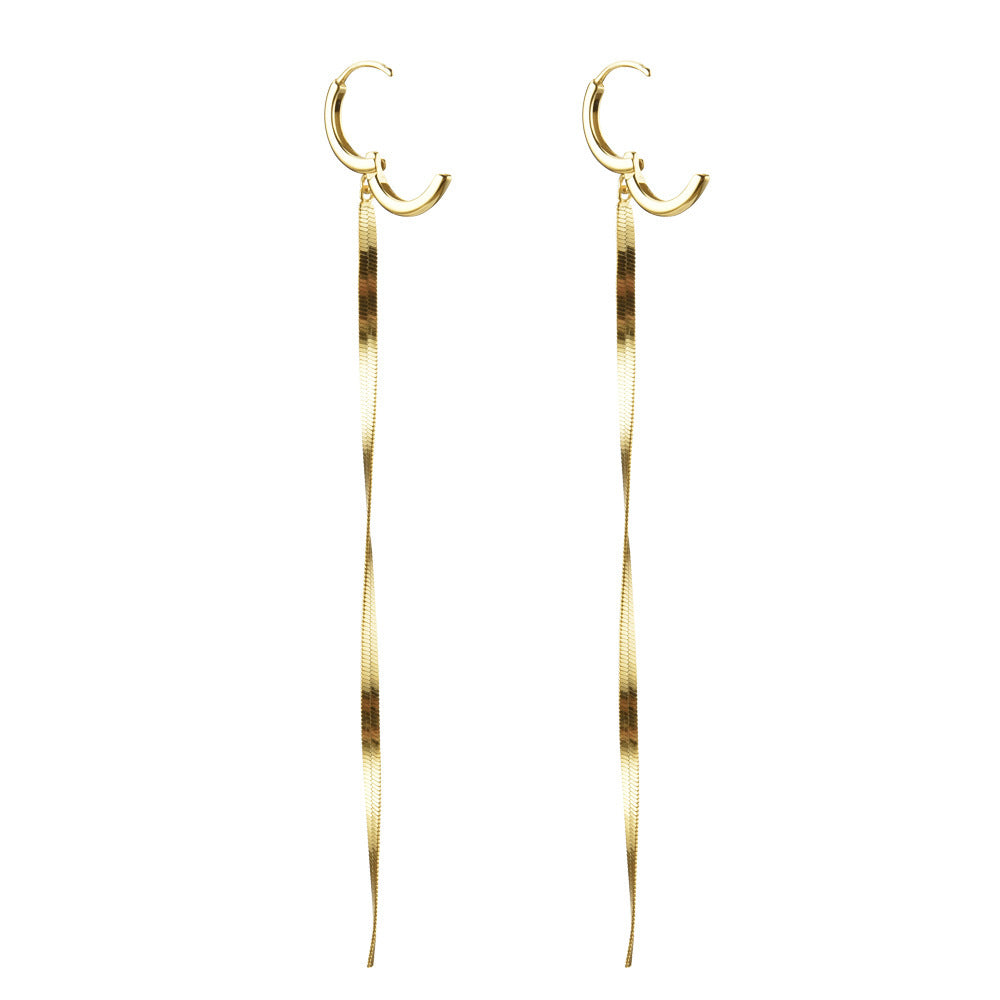 Boucles d'oreilles longues serpent en argent sterling à la mode