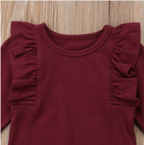 Zinnia ensemble 3 pièces nouveau-né bébé filles rouge hauts solide barboteuse pantalon à fleurs bandeau tenues automne ensemble vêtements 