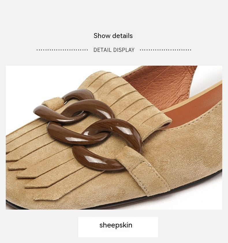 Sandales à boucle à pampilles pour femmes, bout carré rétro