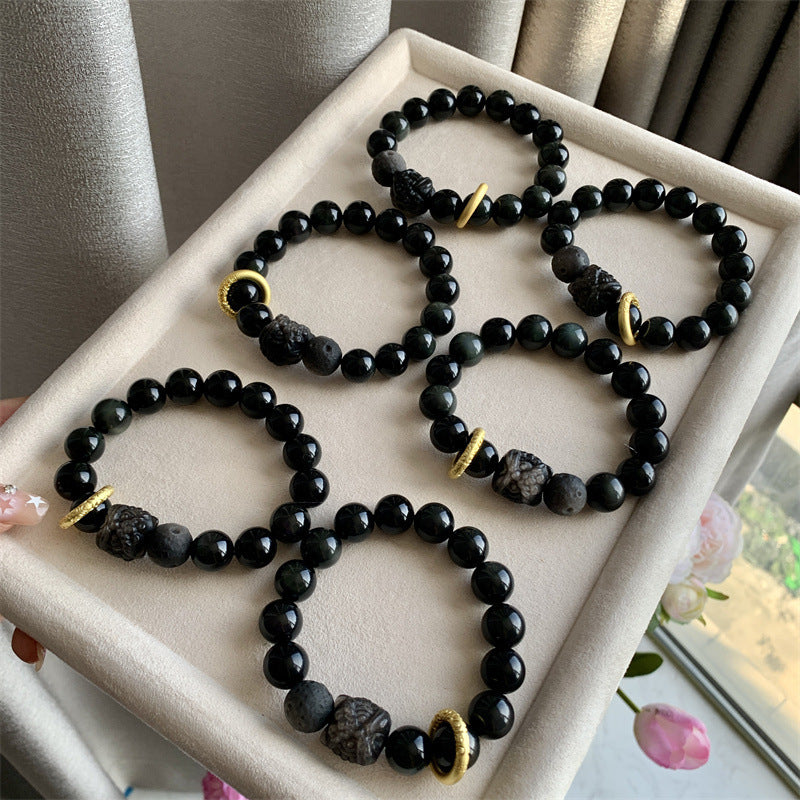 Natural DIY Crystal String Black Gold And Silver Xingshi Bracelet