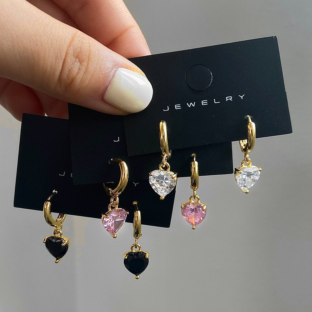 Dopamine haute qualité amour conception Zircon Niche Simple tout-match boucles d'oreilles femme