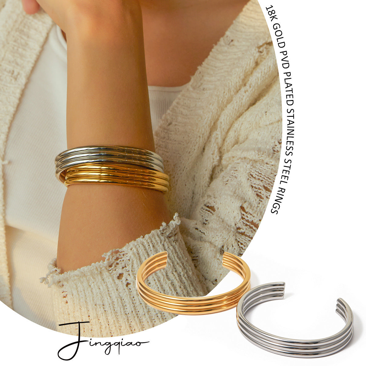 Stainless Steel Three-layer Rib Bracelet
