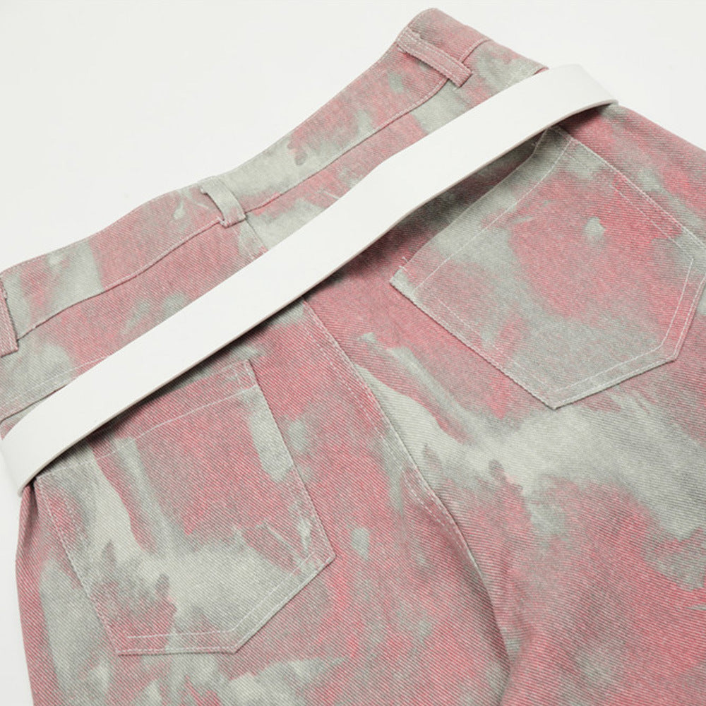 Tie-dye Camouflage Workwear Straight-leg Trousers Men