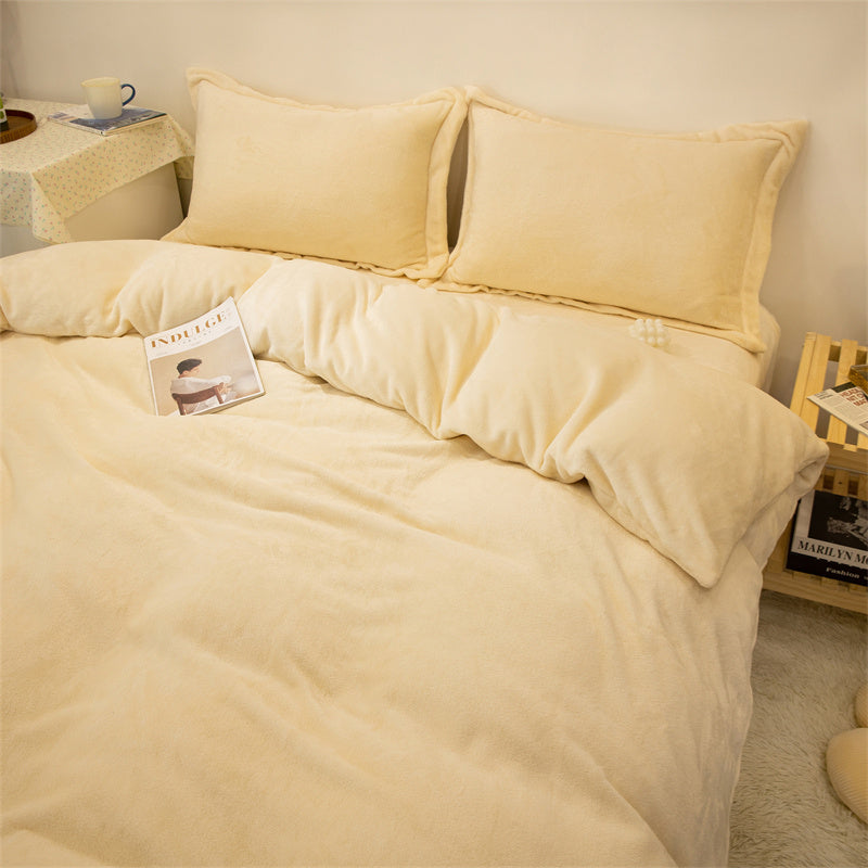 Housse de couette quatre pièces en peluche polaire double face jaune chaud