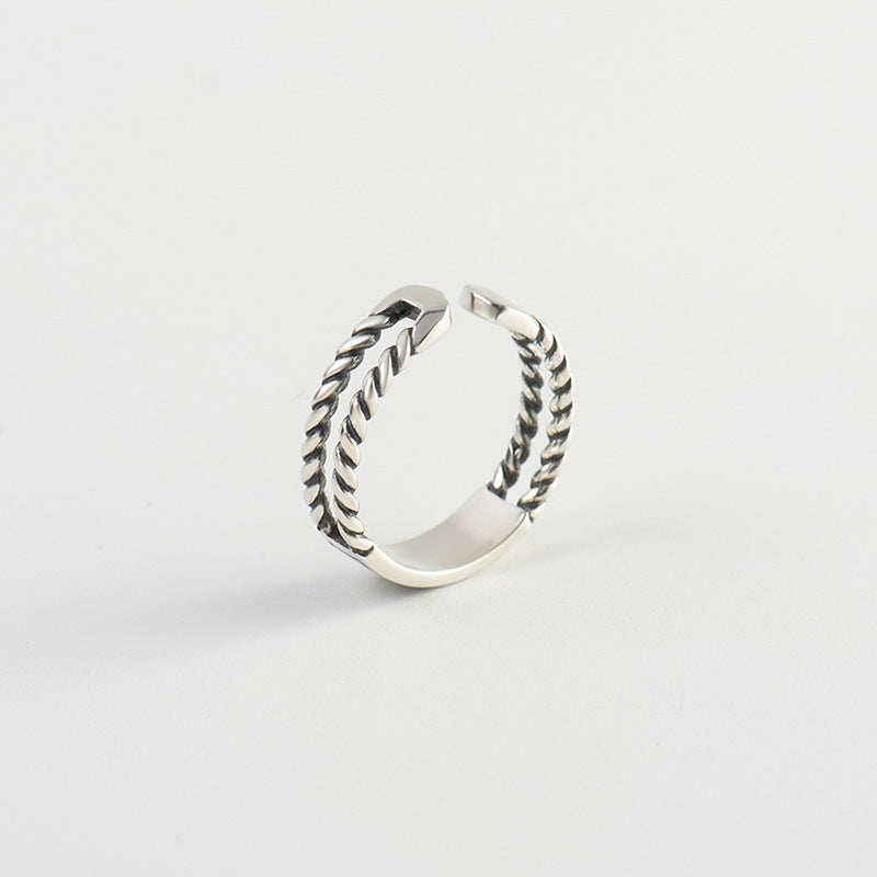 S925 Sterling Silver Retro Twist Destiny Love Ring