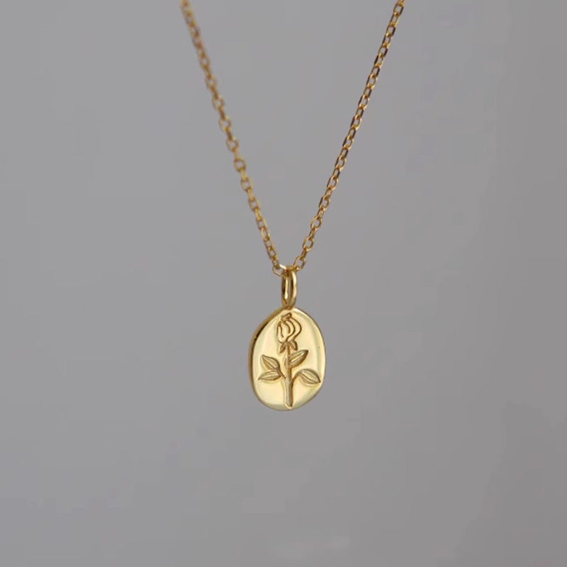 S925 Sterling Silver Embossed Little Prince Oval And Rose Flower O-shaped Chain