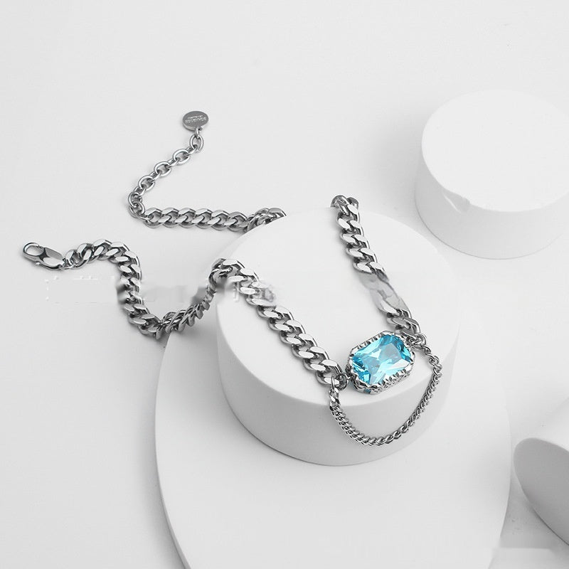 Persian Gulf Navy Blue Zircon With Diamond Chunky Necklace