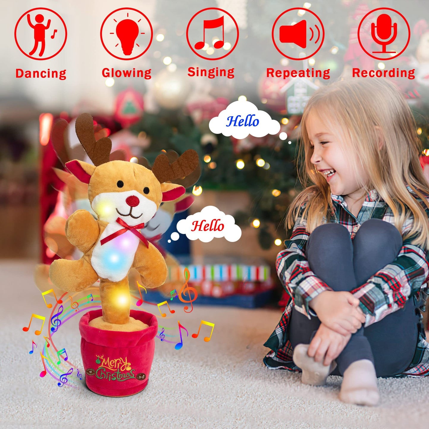 Jouets de noël dansants, arbre amusant, répétition parlant, jouets électroniques en peluche, peut chanter, enregistrement, éclaircir, éducation précoce, cadeau amusant de noël