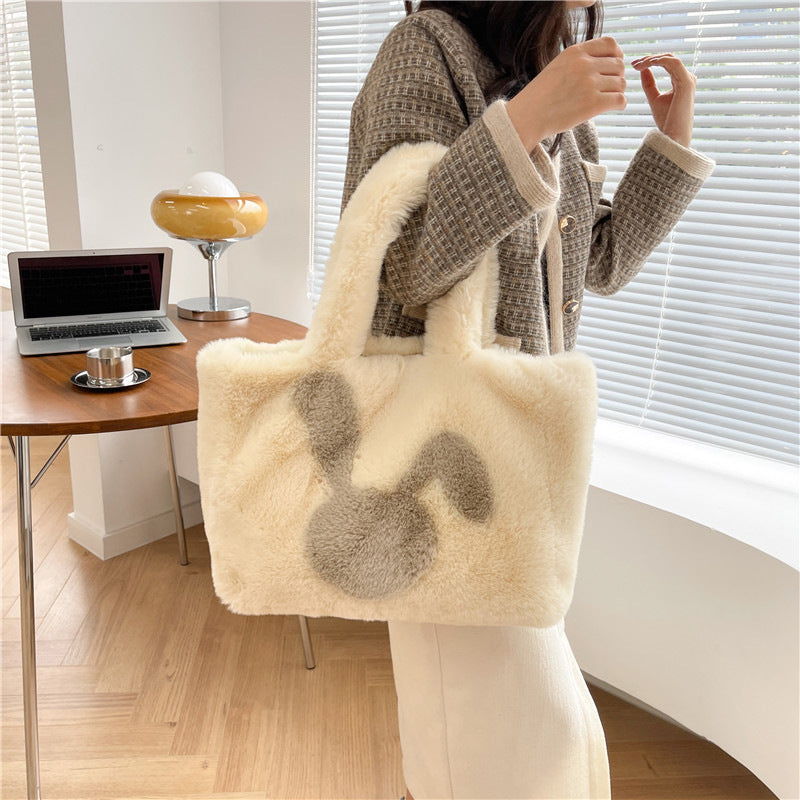 Sac en peluche oreilles de lapin de dessin animé mignon, sac à bandoulière d'automne et d'hiver, sacs à main de Shopping grande capacité, fourre-tout personnalisé pour femmes