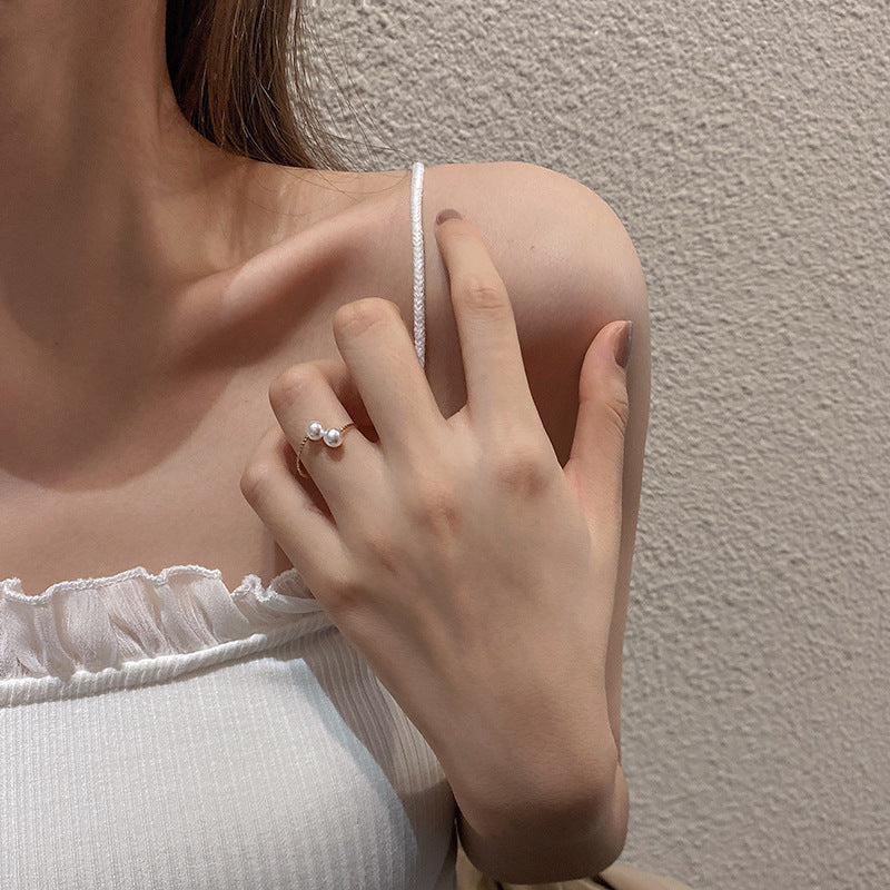 Anillo ajustable de perlas de extremo abierto retro simple estilo Ins de diseño
