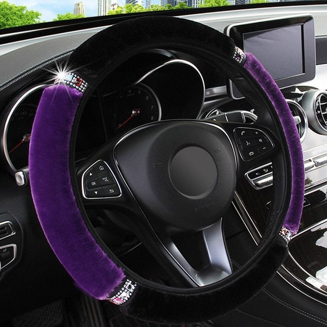 Short hair color diamond plush elastic steering wheel