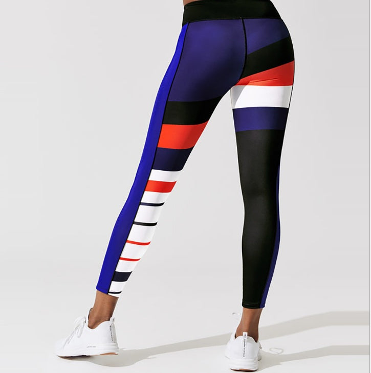 Transfrontalier pour l'Europe et l'Amérique rouge noir et blanc bleu rayé neuf pantalons femmes commerce extérieur original unique leggings de sport JK1-022