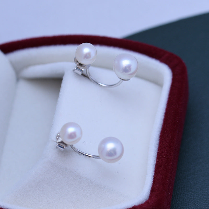 Boucles d'oreilles Double perle en argent S925 pour femme