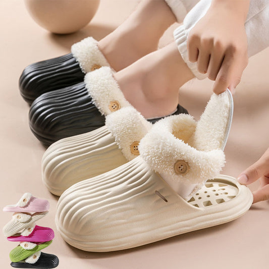 Pantoufles de maison détachables, chaudes, imperméables, moelleuses, amovibles, avec boutons, chaussures antidérapantes en peluche pour femmes et hommes, nouvelle collection hiver