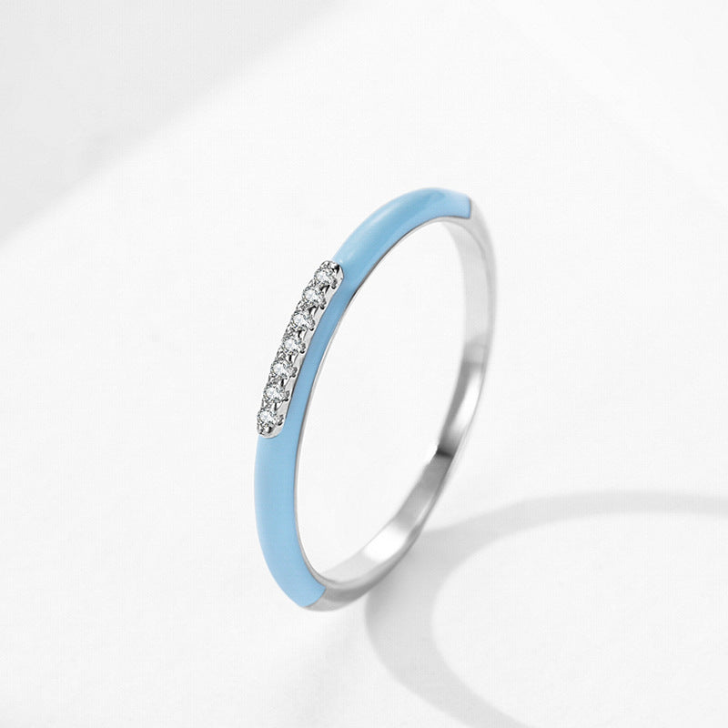 S925 Sterling Silver Blue Enamel Ring