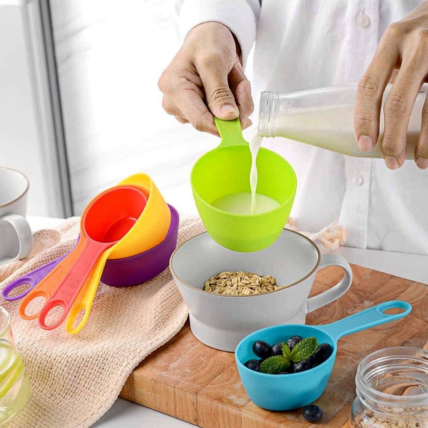 Tazas y cucharas medidoras multicolores, juego de 12 piezas, utensilios de cocina de plástico