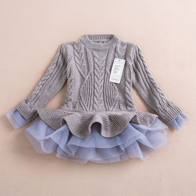 Robes de Noël d'hiver pour filles, vêtements tricotés pour enfants, rouge chaud