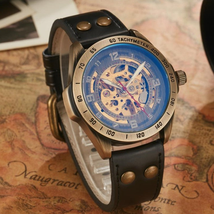 Reloj mecánico automático ahuecado de moda para hombre