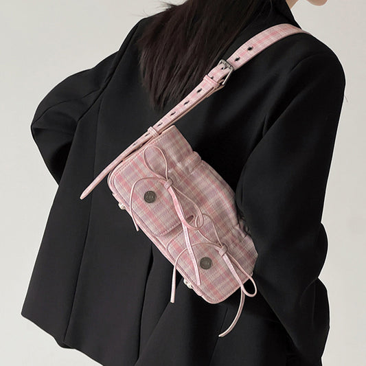 Sac sous les bras plissé avec nœud, sac messager simple à bandoulière