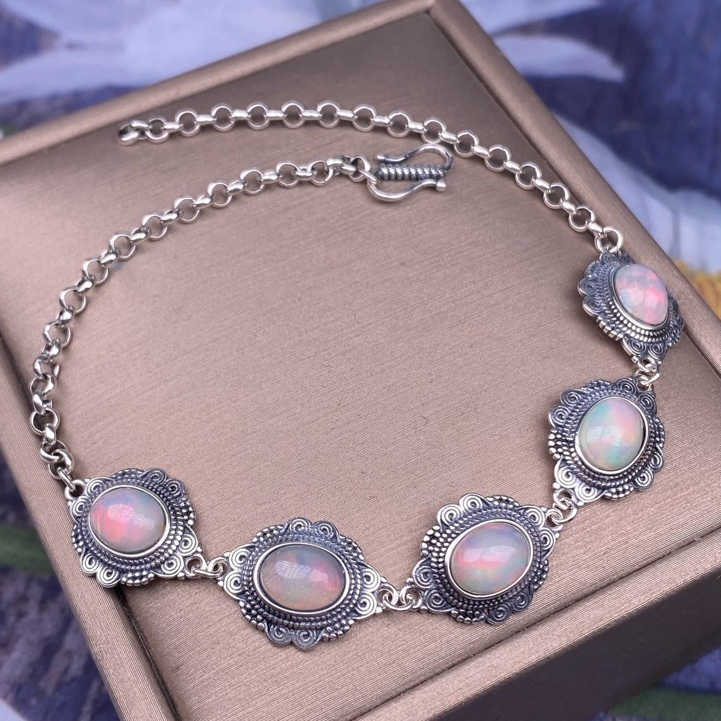 Bracelet S925 Argent Incrusté Vintage Artisanat