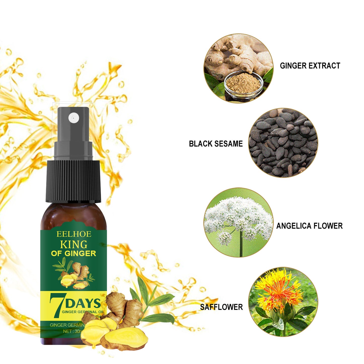 EELHOE commerce extérieur transfrontalier gingembre Nutrition Spray gingembre racine de cheveux Spray hydratant cheveux soin des cheveux Spray