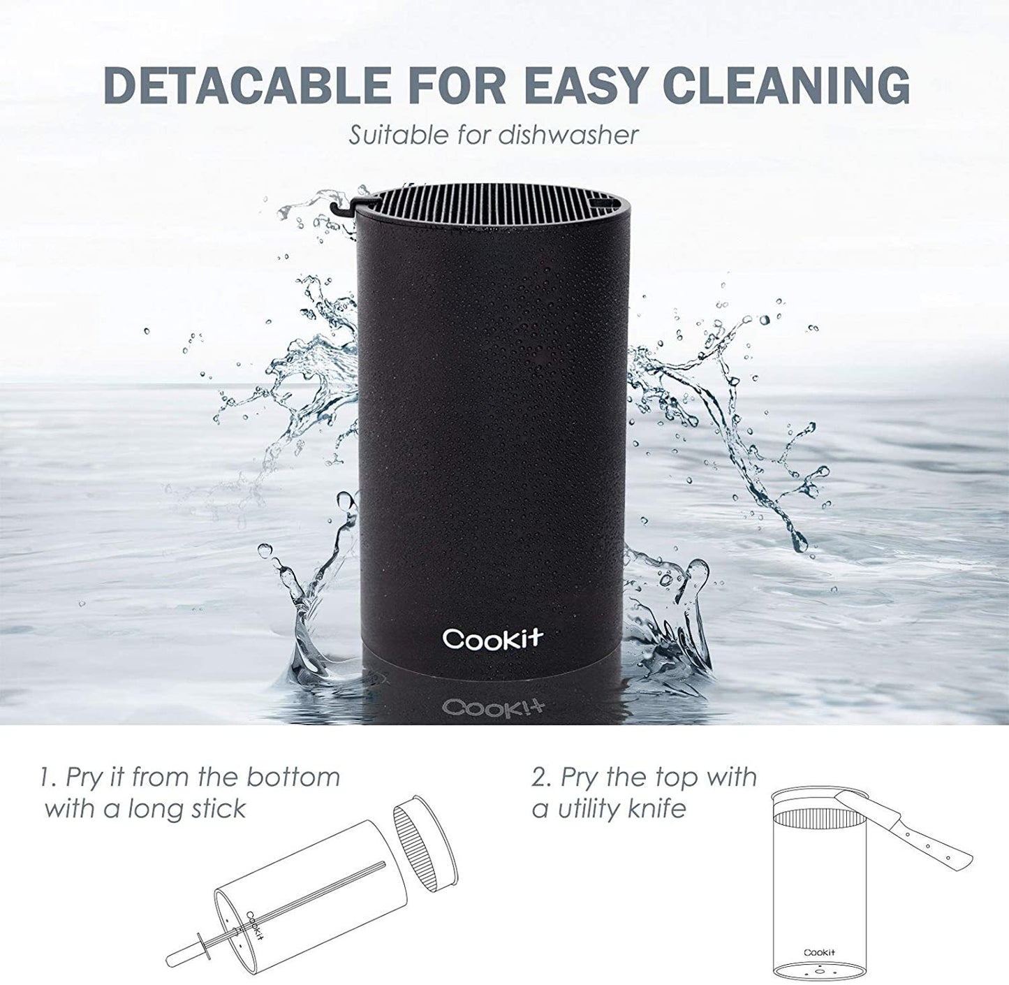 Support de bloc de couteaux, bloc de couteaux universel sans couteaux, design ondulé unique à double couche, support de couteau rond noir pour la cuisine, rangement de couteaux peu encombrant avec fente pour ciseaux, plate-forme Amazon interdite