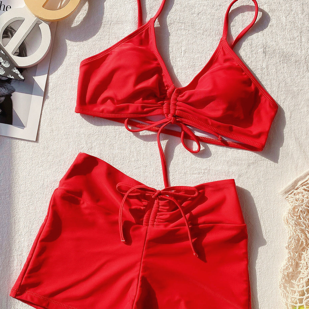 Maillot de bain fendu pour femme, bikini taille haute